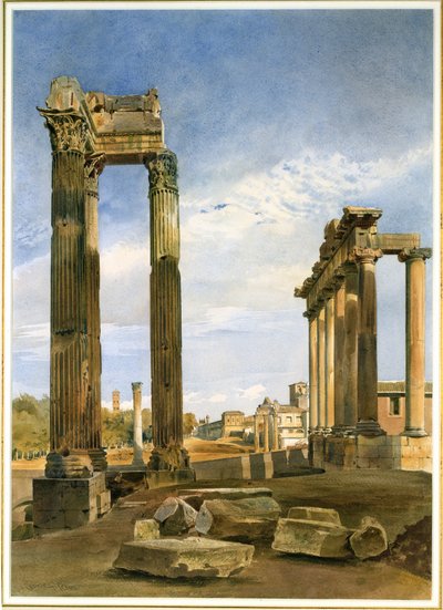 The Temples of Vespasian and Saturn, with the Temple of Castor Beyond, the Forum, Rome by Thomas Hartley Cromek